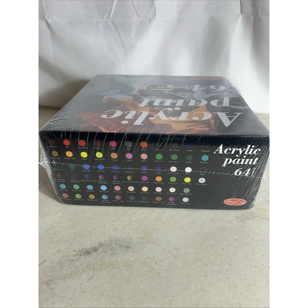 HissiCo Acrylic Paint 64 Colors 2 fl oz Each With 12 Brushes And 1 Palette